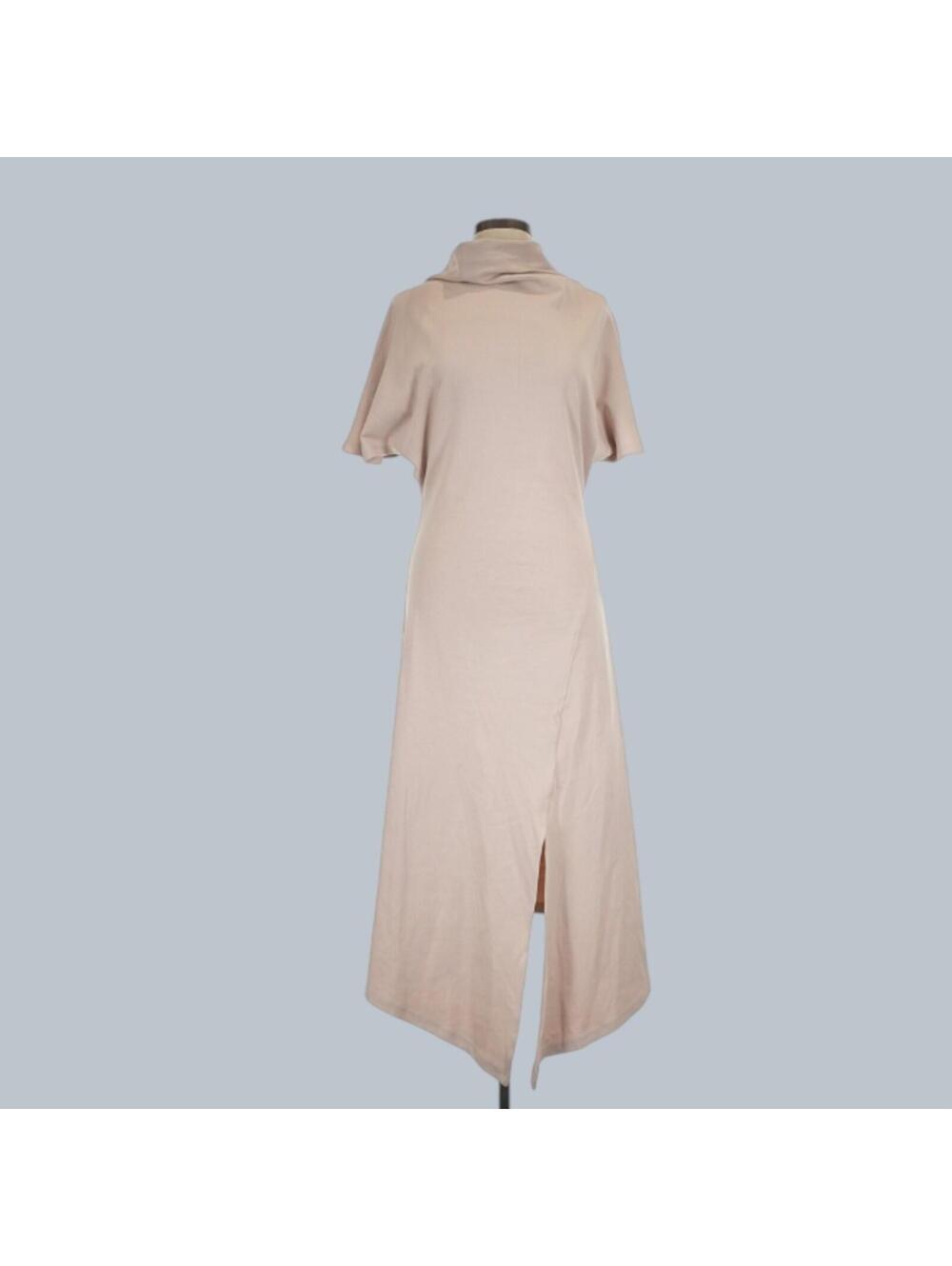 90 Percent Natural 100% Organic Cotton Mock Neck Sustainable Tan Midi Dress L